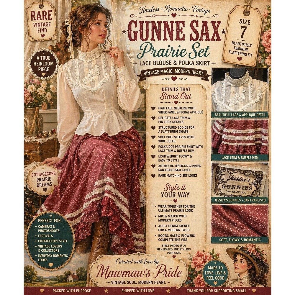 Vintage Gunne Sax Set Jessica Gunnies Prairie Skirt Blouse set Outfit 70s Style